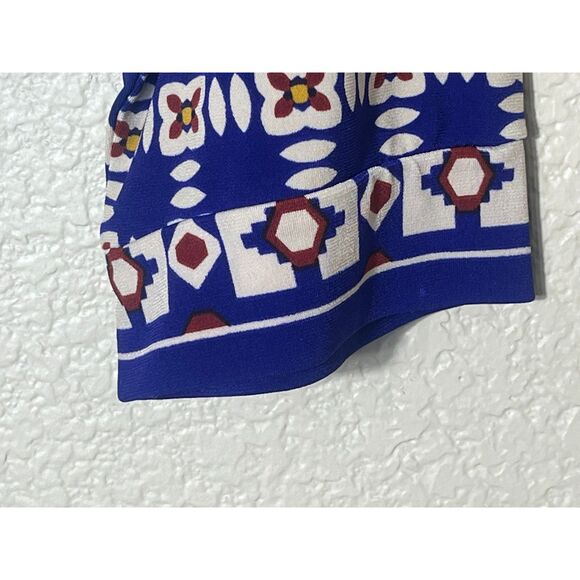A Pea in the Pod Maternity Wrap Dress Blue White Red Mod Patterned Large - Picture 6 of 8